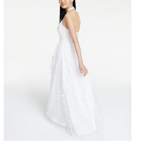 Jump Apparel Junior Womens White Embroidered Halter Neck Long Party Dress Size 0 - Picture 2 of 6